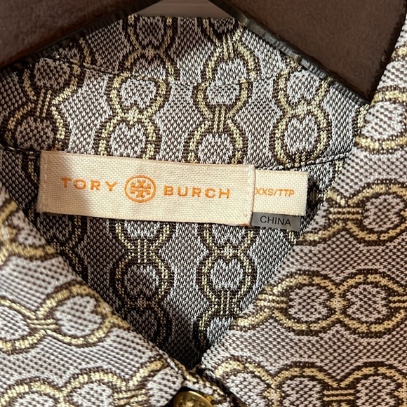 Tory Burch chain link print muted brown and silvery midi belted dress - size XXS - Picture 3 of 4